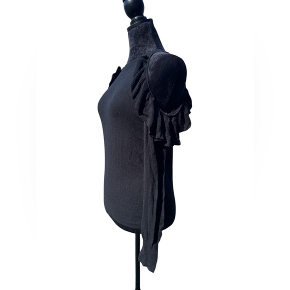 BP Black Ruffle Cold Shoulder Sweater XS Feminine Minimalist Y2K Romantic Fall - Picture 3 of 7